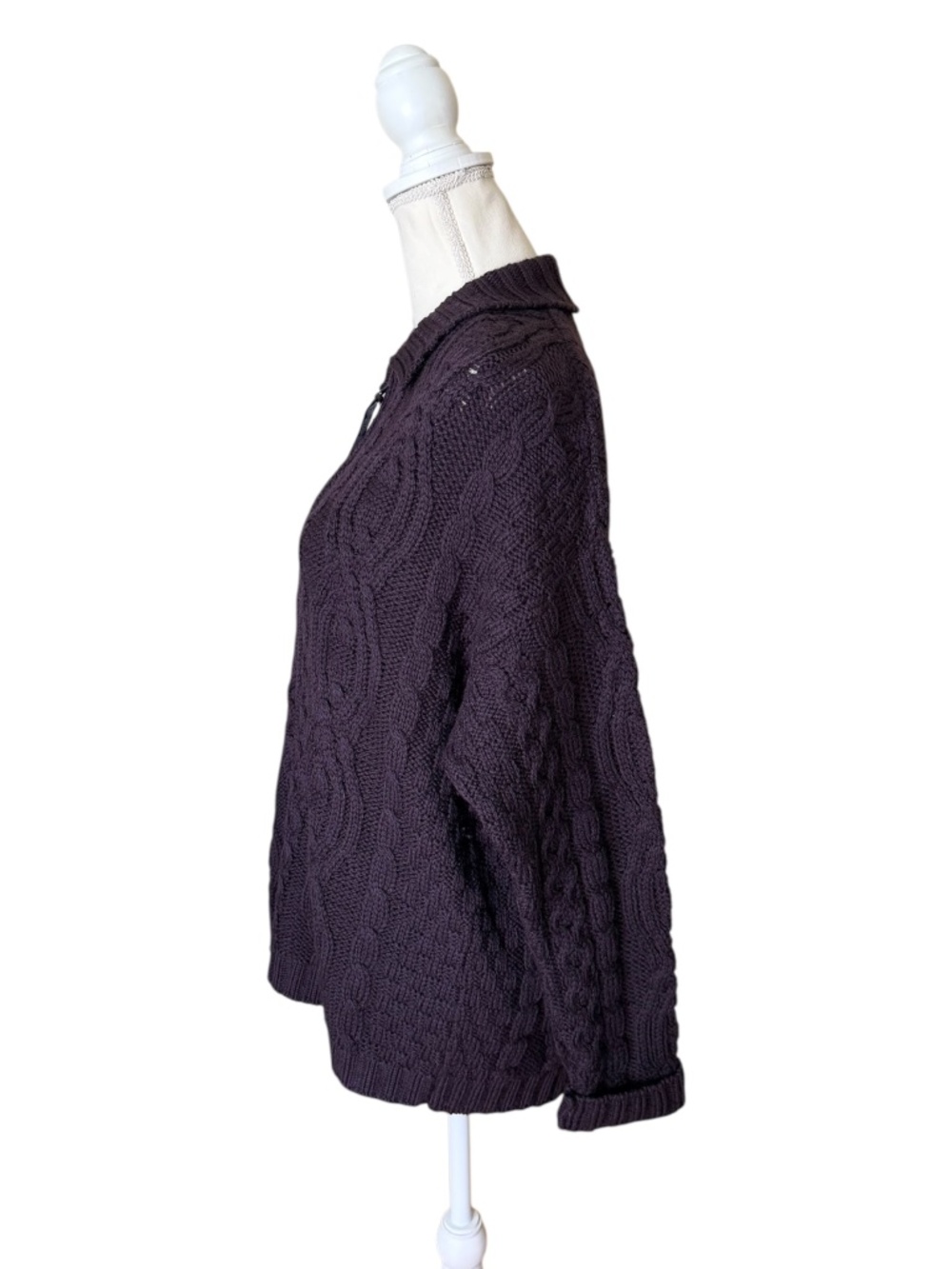 Aran Crafts Ireland 100% Merino Wool Cable Knit Full Zip Cardigan Sweater - Picture 4 of 9